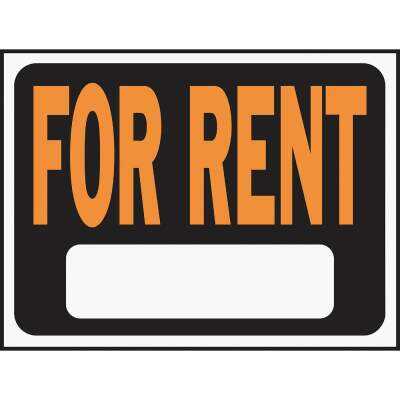 Hy-Ko 9x12 Plastic Sign, For Rent