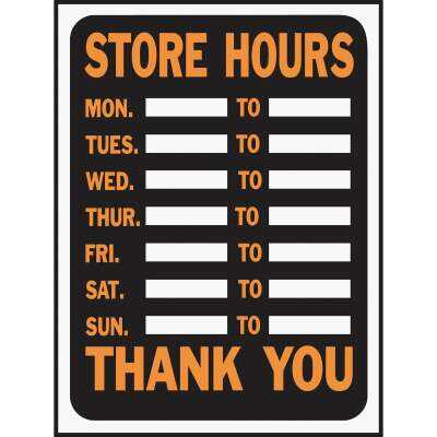 Hy-Ko 9x12 Plastic Sign, Store Hours